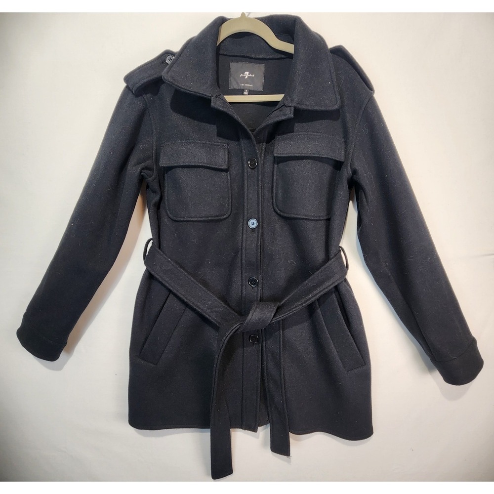 7‎ For All Mankind Women's Cosy Elegant Wrap Black Trench Coat Size S